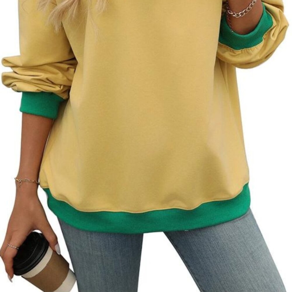 Solid Color Round Neck Fork Loose Sweatshirt Swea… - image 2